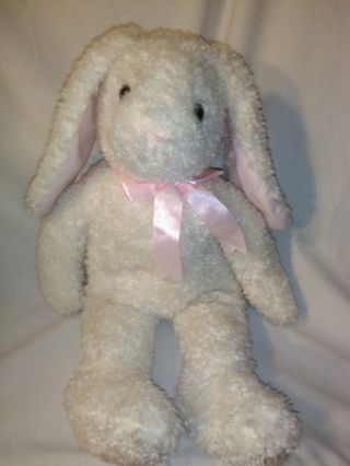 Rare Vintage 1991 Ty Curly Bunny Large Plush 18 " White W/ Pink Bow