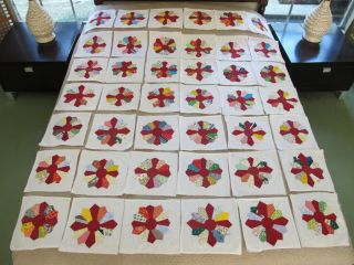 42 Vintage Hand Sewn Dresden Plate Applique Quilt Blocks; 9 " X 9 " Each;