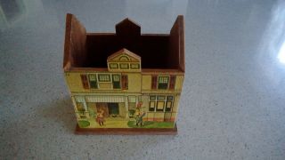 Antique Early 1900s Wood W/ Lithograph Paper Overlay House (maker And Use ??)