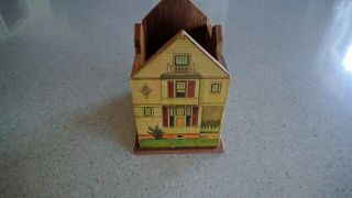 Antique Early 1900s WOOD w/ Lithograph Paper Overlay House (Maker and use ??) 2
