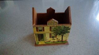 Antique Early 1900s WOOD w/ Lithograph Paper Overlay House (Maker and use ??) 3
