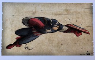Mike Kunkel Rare Captain America Art Color Print Signed 11x17 Marvel Last Two