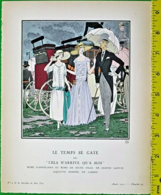 Gazette Du Bon Ton,  Important Art Deco Print,  B.  Brissaud,  Le Temps Se Gate,  1922