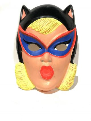 Vtg 60s Ben Cooper Halloween Mask Rare Catwoman Collegeville Batman Plastic 1966