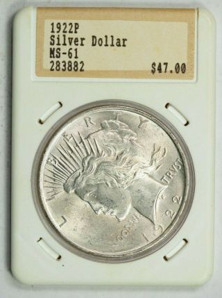 Rare Vintage Hannes Tulving Slabbed Peace Silver Dollar 1922,  Uncirculated Bu