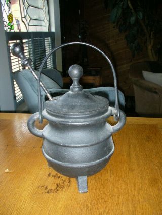 Vintage Black Cast Iron Fire Starter/kettle Smudge Pot And Pumice Stick