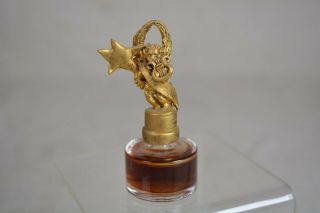 Rare Vintage Gold Cherub Figural Mini Perfume Bottle Playing Harp