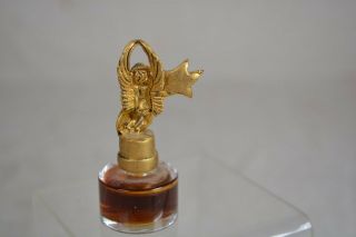 RARE Vintage Gold Cherub Figural Mini Perfume Bottle Playing Harp 2