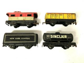 Vintage Marx Tin Toy Trains 4 Cars Nyc 20102 Sinclair Ny Central B&o Antique