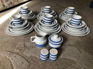 Carrigaline Blue And White Striped 46 Piece Dinner Service - Rare Set