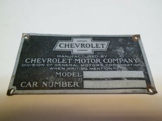Antique 1923 Chevrolet Superior Series B Tin Data Identification Plate
