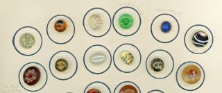 9 x 12 card of 42 Vintage / Antique glass buttons. 2