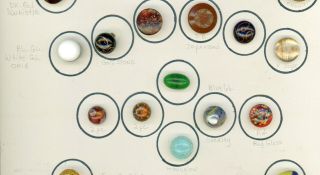9 x 12 card of 42 Vintage / Antique glass buttons. 3
