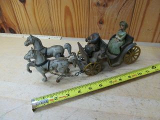 Antique Vintage Horse Drawn Wagon Cart Driver,  Lady Passenger Cast Iron Toy