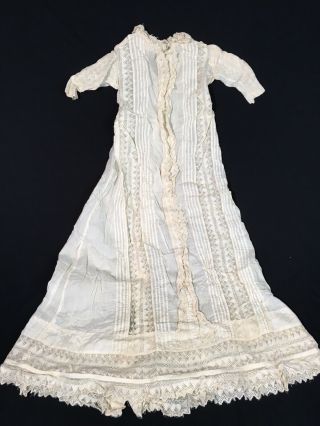 Gorgeous Long Fine Lace Dress For Antique Bisque Doll 20” C/w 33”l