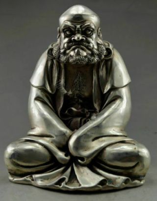 Collectible Handwork Old Tibet Silver Copper Carved Bodhidharma Buddha Statue