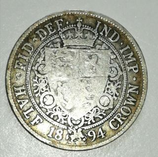 Rare 1894 Britain Silver 1/2 Half Crown - Queen Victoria -