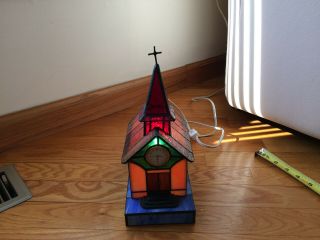 Vtg Rare Tiffany Style Stained Glass Church Night Light Lite Lamp