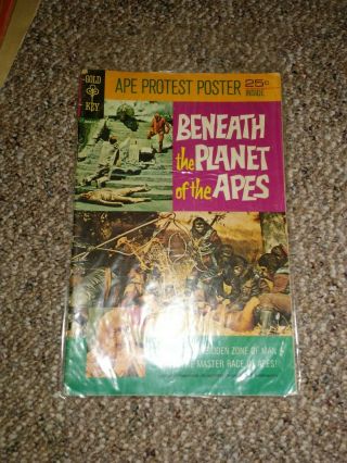 Rare Gold Key Comic Beneath The Planet Of Apes W/ Ape Protest Poster War Peace