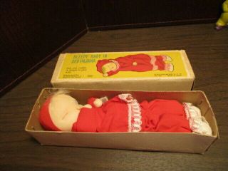 Vintage Cloth Doll Sleepy Baby In Red Pajamas - Shackman - Toys Unlimited Japan