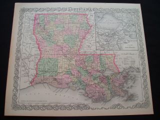 1855 Colton Atlas Map State Of Louisiana - 164 Year Old Antique