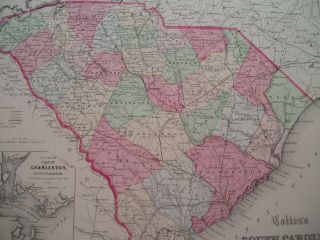 1855 Colton Atlas Map State of South Carolina - 164 Year Old Antique 3