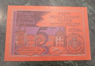 Rare Germany 5 Millon Mark 1923 Leather Banknote Notgeld