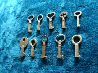 10 Antique Small Hollow Barrel Skeleton Keys for Vtg.  Jewelry Boxes Etc. 3