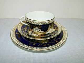 Vintage W.  H.  & S Clifton China 3 Piece Teacup Set - Cobalt Blue And Gold