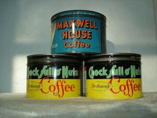 Antique Vintage Maxwell House & Chock Full O Nuts Coffee Can Tins 1 Lb Vg