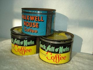 ANTIQUE VINTAGE MAXWELL HOUSE & CHOCK FULL O NUTS COFFEE CAN TINS 1 LB VG 2