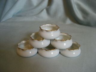 Antique O&eg Royal Austria Six Gold Trim Iridescent Porcelain Open Salt Cellars