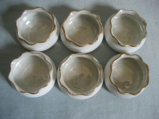 Antique O&EG Royal Austria Six Gold Trim Iridescent Porcelain Open Salt Cellars 2