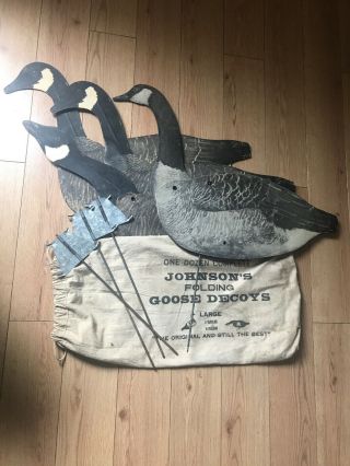 Johnson’s Antique Folding Goose Decoys In Canvas Bag