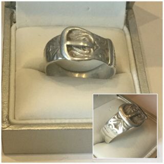 Antique Jewellery Victorian Sterling Silver Buckle Ring Size T