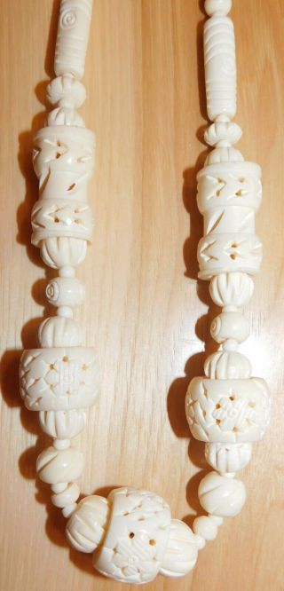 Vintage Chinese Carved Bovine Bone Bead Necklace 2