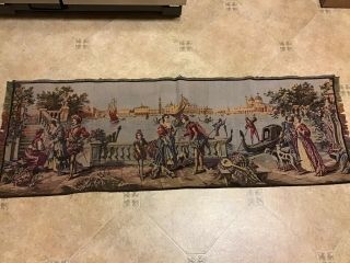 Vintage - Made In Italy Garden,  Romantic Scene.  Tapestry Wall Hanging 57 " X 19”