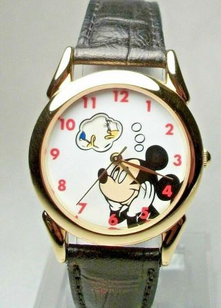 Disney Animated Mickey Mouse Watch Characters Revolve On Dial Rare