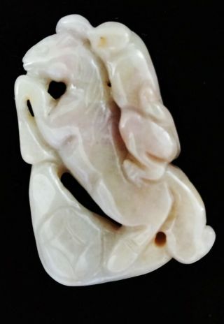 Old Vintage Chinese Jade Carved Statue Pendant Monkey Ridding On Horse