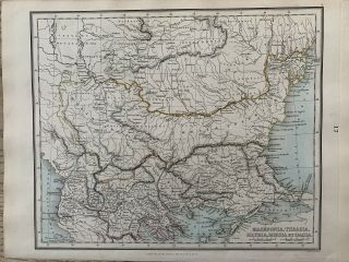 1853 Macedonia Thrace Illyria Dacia Hand Coloured Map By Alexander Findlay