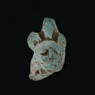 Rare Ancient Egyptian Carved Stone Animal Head - Tribal Relic Figural Faience