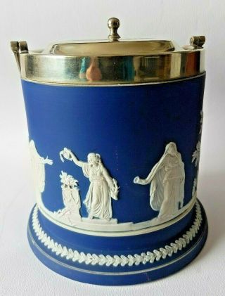 Stunning Antique Adams Blue/white Jasper Biscuit Barrel Cookie Jar