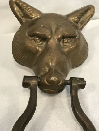 Vintage Solid Brass Large Size Fox Head Door Knocker Wolf Coyote