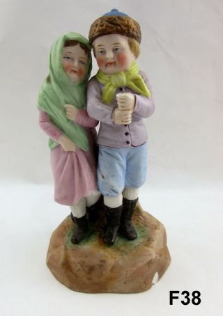 Antique German Bisque Porcelain Russian ? Boy & Girl Figurine Marked 645 F38