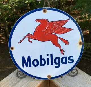 Vintage Mobilgas Gasoline Porcelain Sign 11 3/4 Pegasus Lubester Pump Plate Rare
