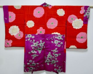Japanese Kimono Silk Antique Long Haori / Purple / Meisen / Silk Fabric /933