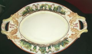 Antique Capodimonte Italy Cherub Porcelain Hand Painted 18”x12” Platter