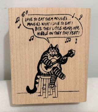 B Kliban Guitar Mice Mouse Song Cat Kitten Kitty Music Rubber Stamp Rare