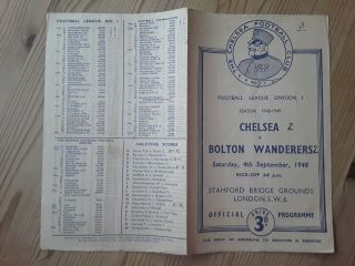 Chelsea V Bolton Wanderers 4/9/1948 Rare 1940 