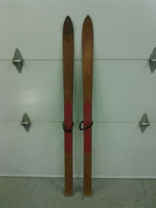 Vintage Lund Wooden Skis 59 " Long With Leather Strap Binding